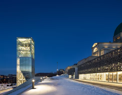 The new glass campanile at the Saint-Joseph Oratory in Montreal constructed by Pomerleau