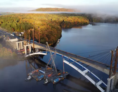 Construction of the Pont des Piles, in Shawinigan, Quebec a bridge infrastructure project of Pomerleau.