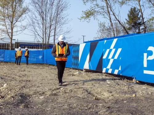 Construction worker walking