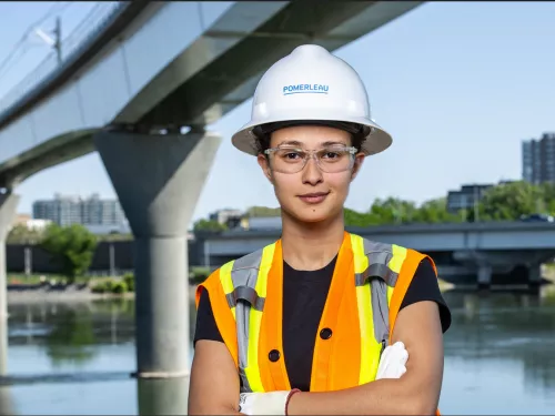 female construction worker smiling