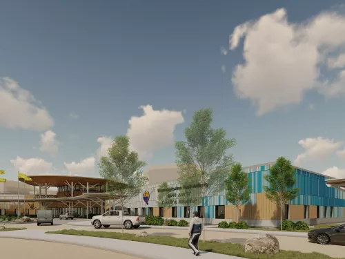 A render of WAHA new hospital campus in Moosonee (main entrance)