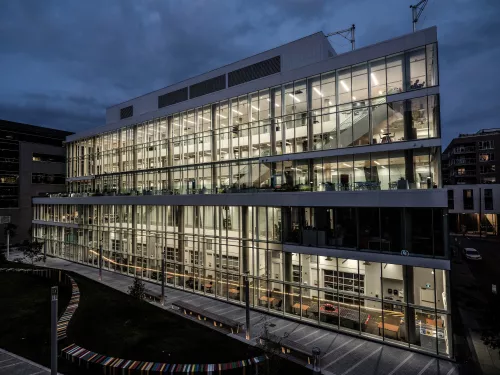 school building at night