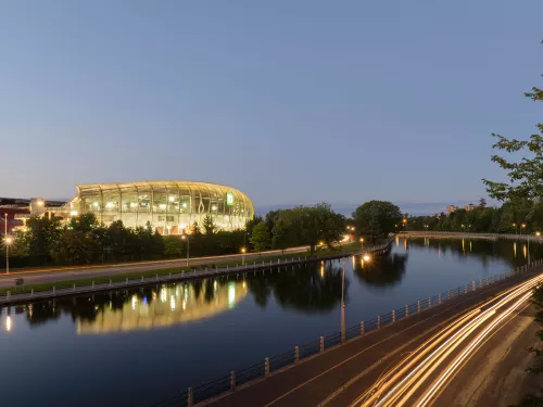 building near a river