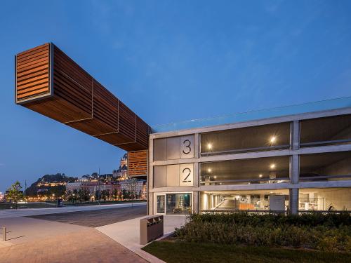 building with wooden sculpture