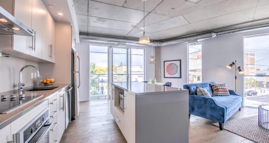 kitchen and living area