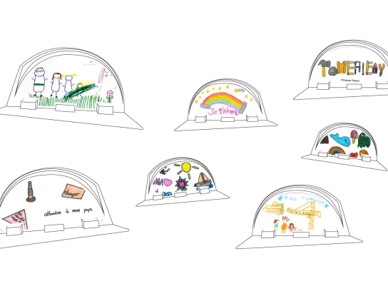 Illustrations of construction helmets