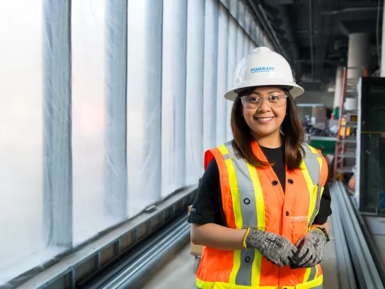 construction woman smiling