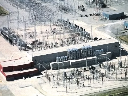 bird's eye view of a factory building and surrounding structure