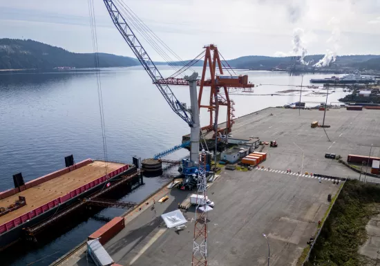 The Duke Point Terminal Expansion project in Nanaimo on Vancouver Island in British Columbia constructed by Pomerleau | Le projet d'agrandissement du terminal de Duke Point à Nanaimo, sur l'île de Vancouver en Colombie-Britannique, réalisé par Pomerleau.