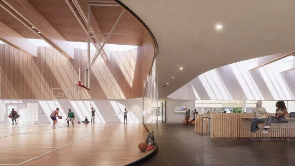 Rendu de l'intérieur du bâtiment du Western North York Community Recreation & Child Care Centre construit par Pomerleau