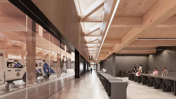 Interior of the the future Toronto’s Multi-Function Paramedic Station Rendering, a new healthcare infrastructure constructed by Pomerleau in Ontario.