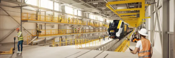 Preliminary rendering of the interior of the new Via Rail Maintenance Centre in Montreal, built by Pomerleau.