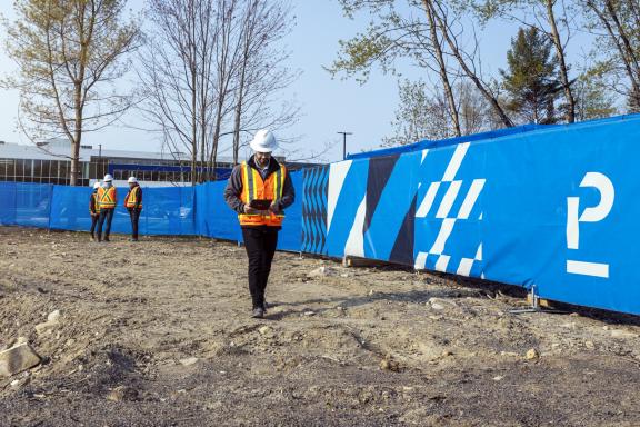 Construction worker walking