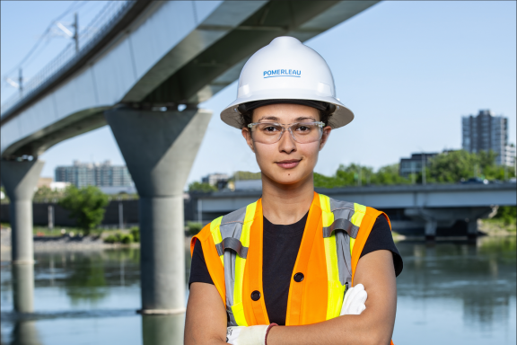 female construction worker smiling