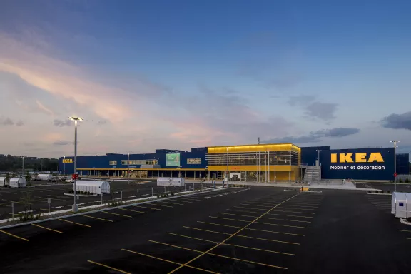 ikea and parking lot at sunset
