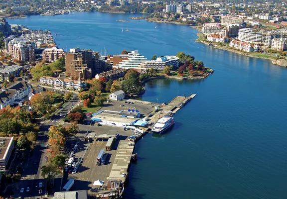 Aerial view of the Belleville terminal site in Victoria's Harbour redeveloped by Pomerleau