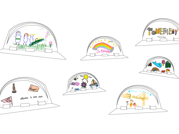 Illustrations of construction helmets