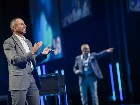 Pomerleau brothers on a stage