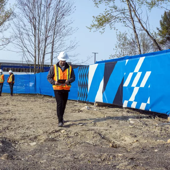Construction worker walking