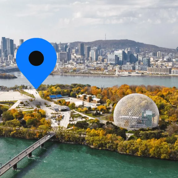 Photo aérienne de l'espace 67 à Montréal, au Québec