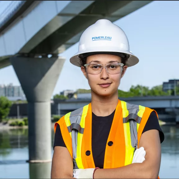 female construction worker smiling