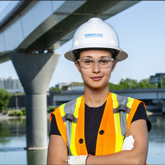 female construction worker smiling