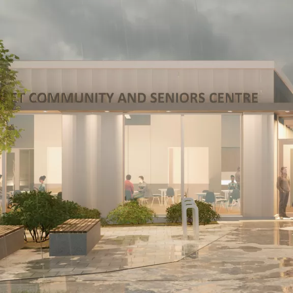 Rendering of the future Sunset Seniors Centre built by Pomerleau in Vancouver, British Columbia.