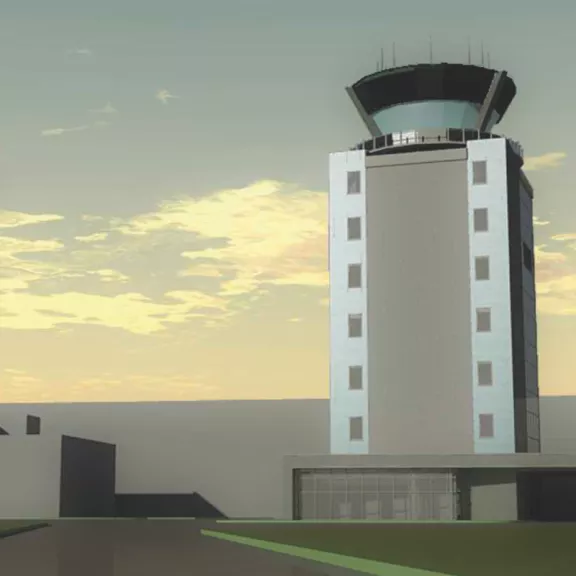 Rendu de la Tour de contrôle du trafic aérien CFB Greenwood construite par Pomerleau