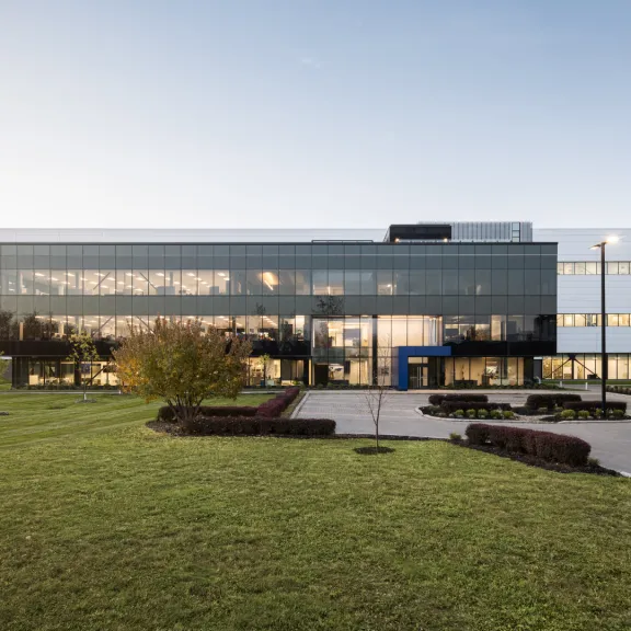 Exterior of a pharmaceutical building project in Canada, built by Pomerleau.
