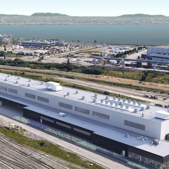Rendering of the new Via Rail Maintenance Center in Montreal, built by Pomerleau.