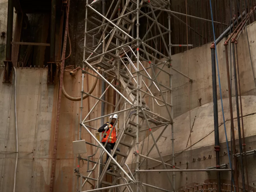Worker of Pomerleau on a construction site of a Wastewater Facility in British Columbia